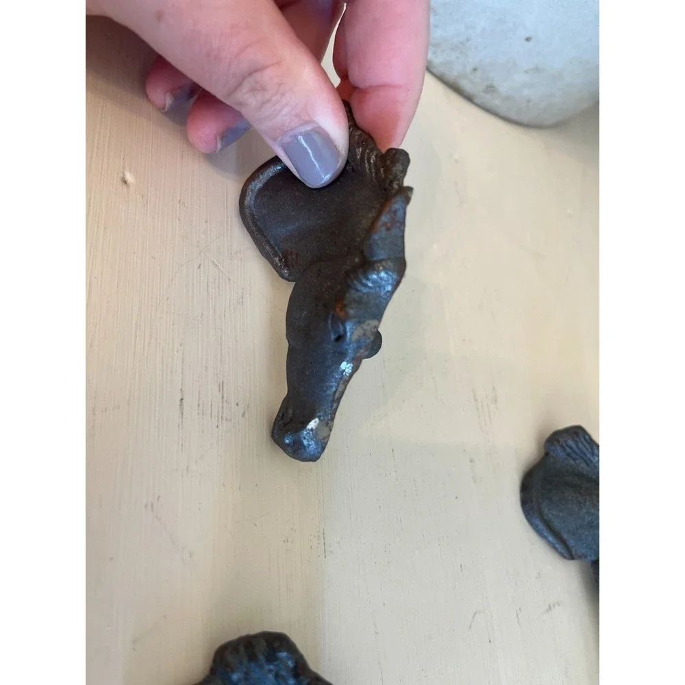 Horse Head Drawer Pulls Handles Dark Gray Metal Cast Iron Western Old West Set 2